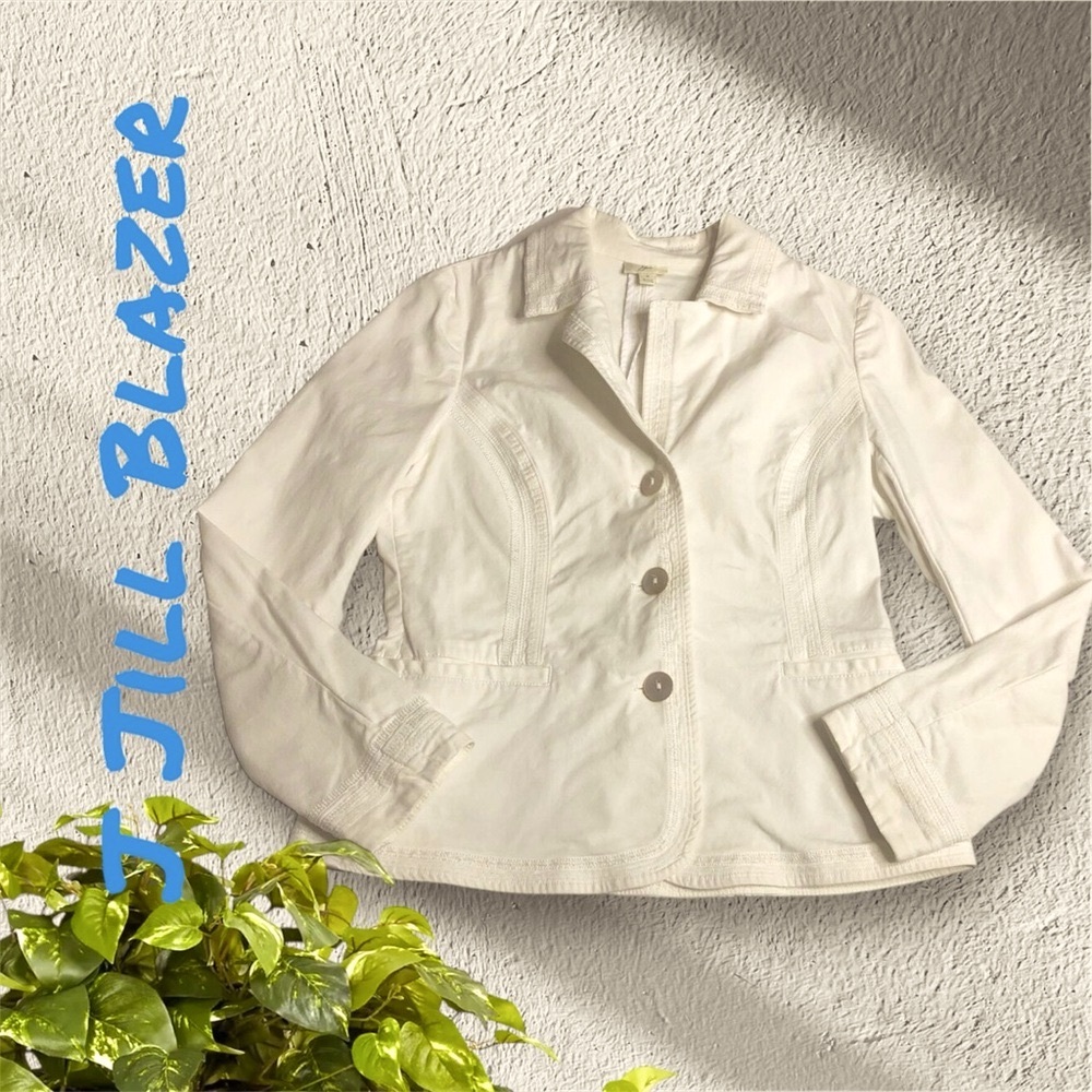 🔥 J Jill Ladies Cream SZ:4 Boutique Blazer Jacket Long Sleeves 3 Buttons Closure